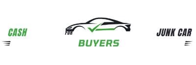 Cash For Junk Car Buyers logo featuring a black car silhouette and a green checkmark.